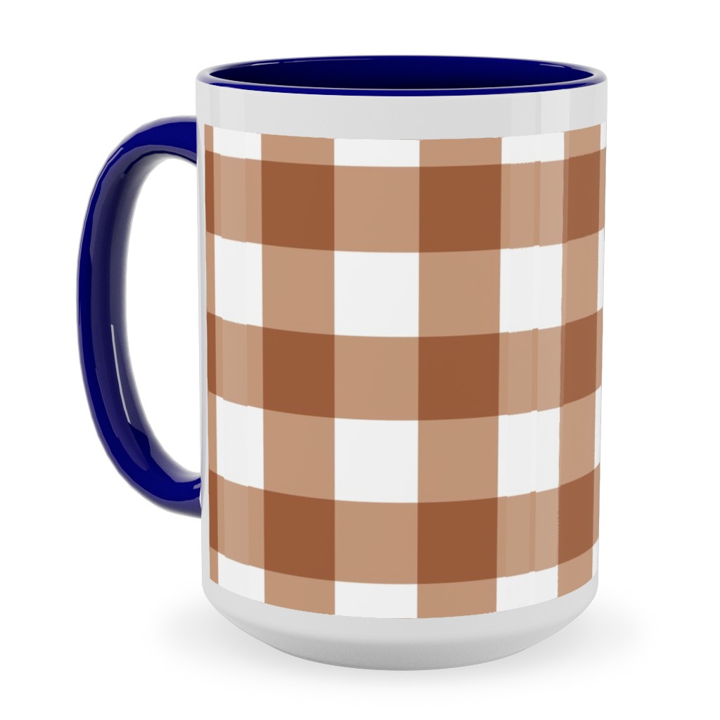 Gingham Plaid Check Ceramic Mug, Blue, , 15oz, Brown, Toast