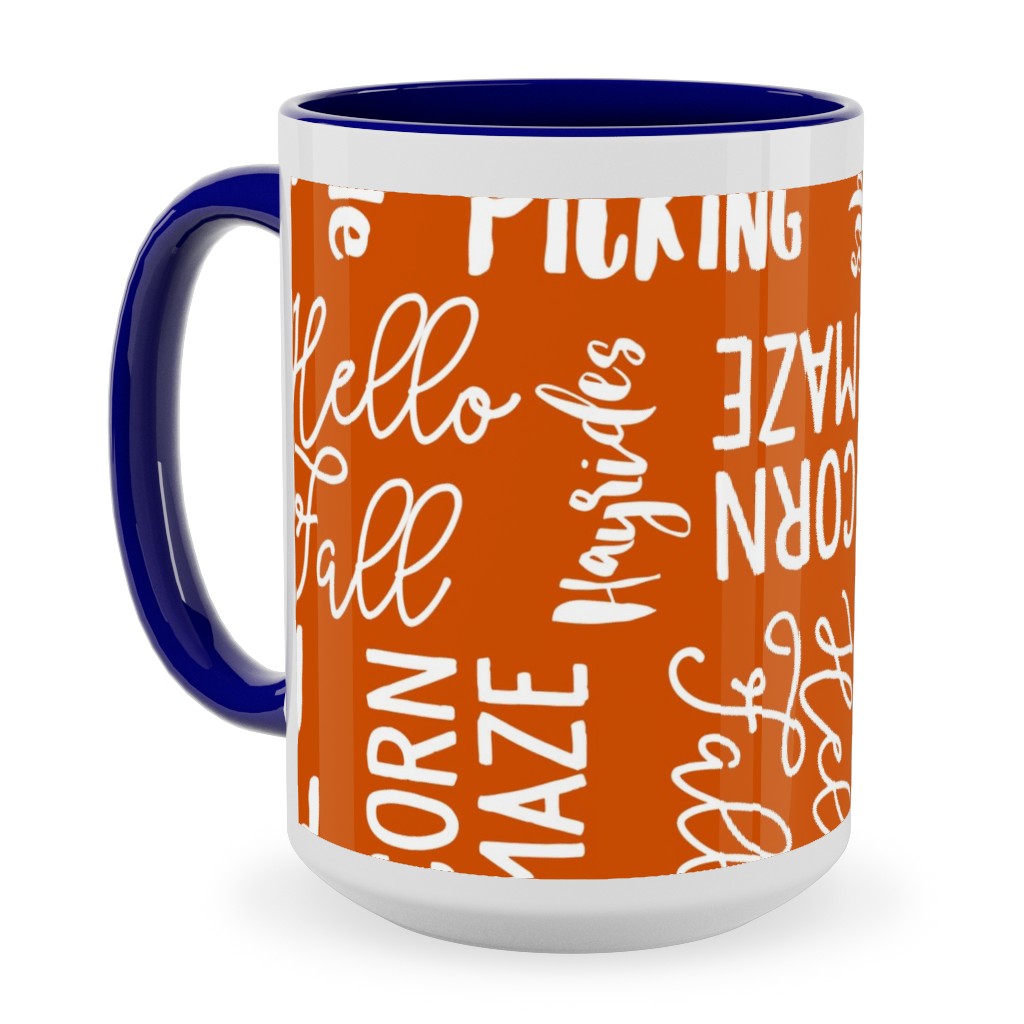 Favorite Things of Fall - Fall Words on Cider Ceramic Mug, Blue, , 15oz, Orange, Orange