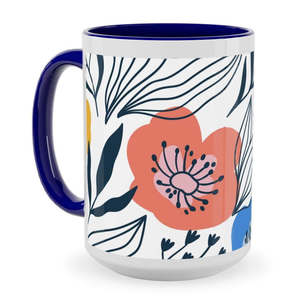Colorful Flowers - Multi Ceramic Mug, Blue, , 15oz, Multicolor