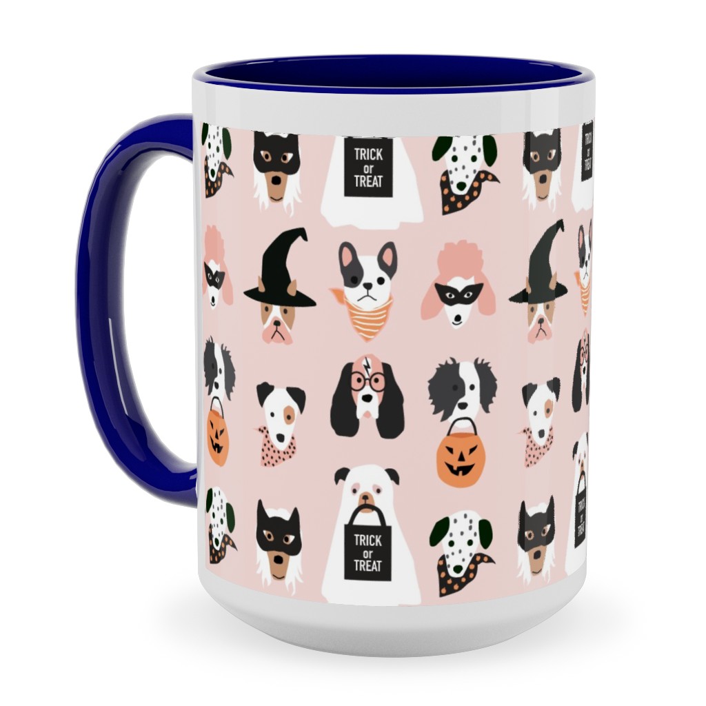 Halloween Puppies on Pink Ceramic Mug, Blue, , 15oz, Pink, Bright Pink