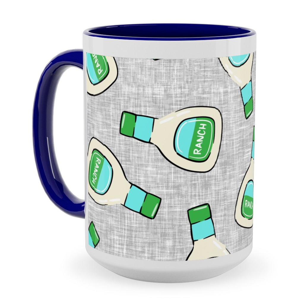Ranch Dressing Bottle - Multicolor Ceramic Mug, Blue, , 15oz, Gray, Gray