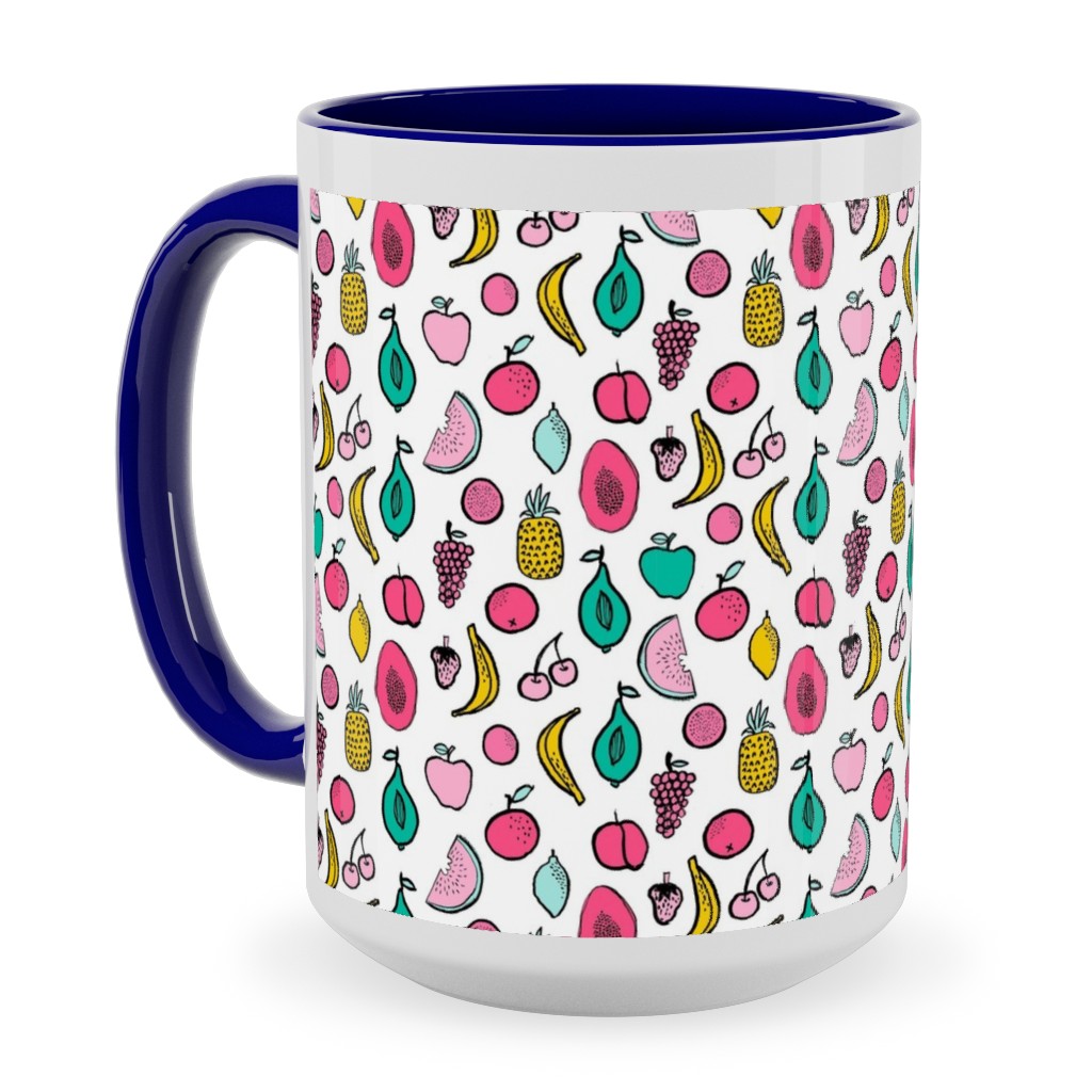 Summer Tropical Fruits - Multi Ceramic Mug, Blue, , 15oz, Multicolor