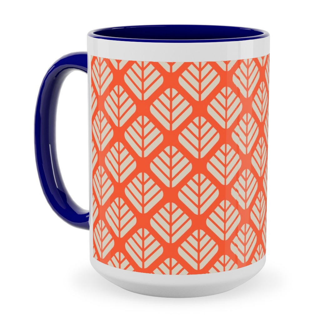 Blaettli - Orange and Beige Ceramic Mug, Blue,  , 15oz, Orange