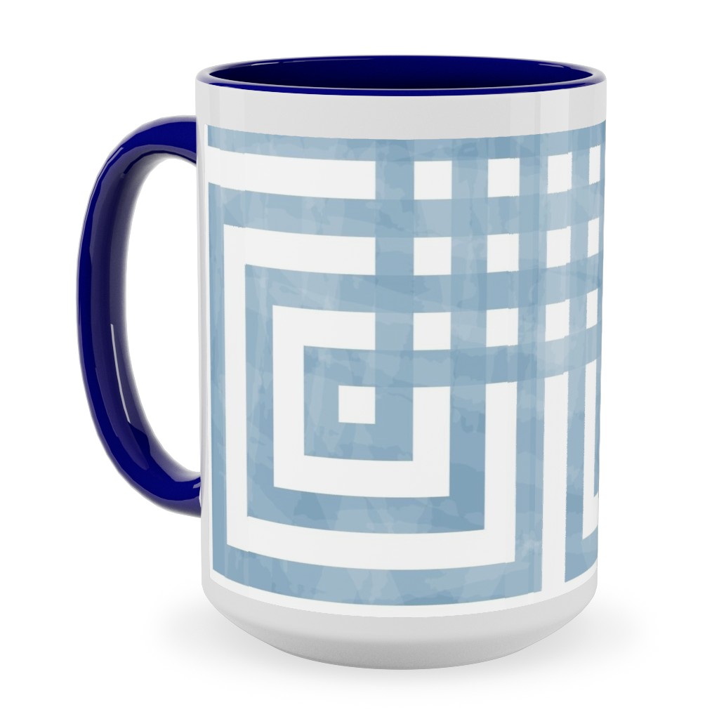 Square Grid - Blue Ceramic Mug, Blue,  , 15oz, Blue