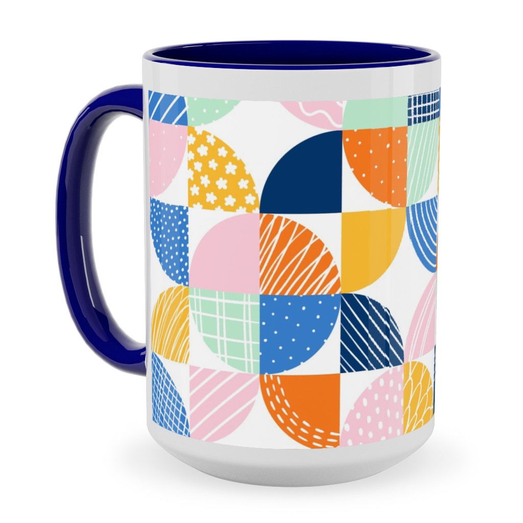Modern Quilt Pattern - Multi Ceramic Mug, Blue, , 15oz, Multicolor