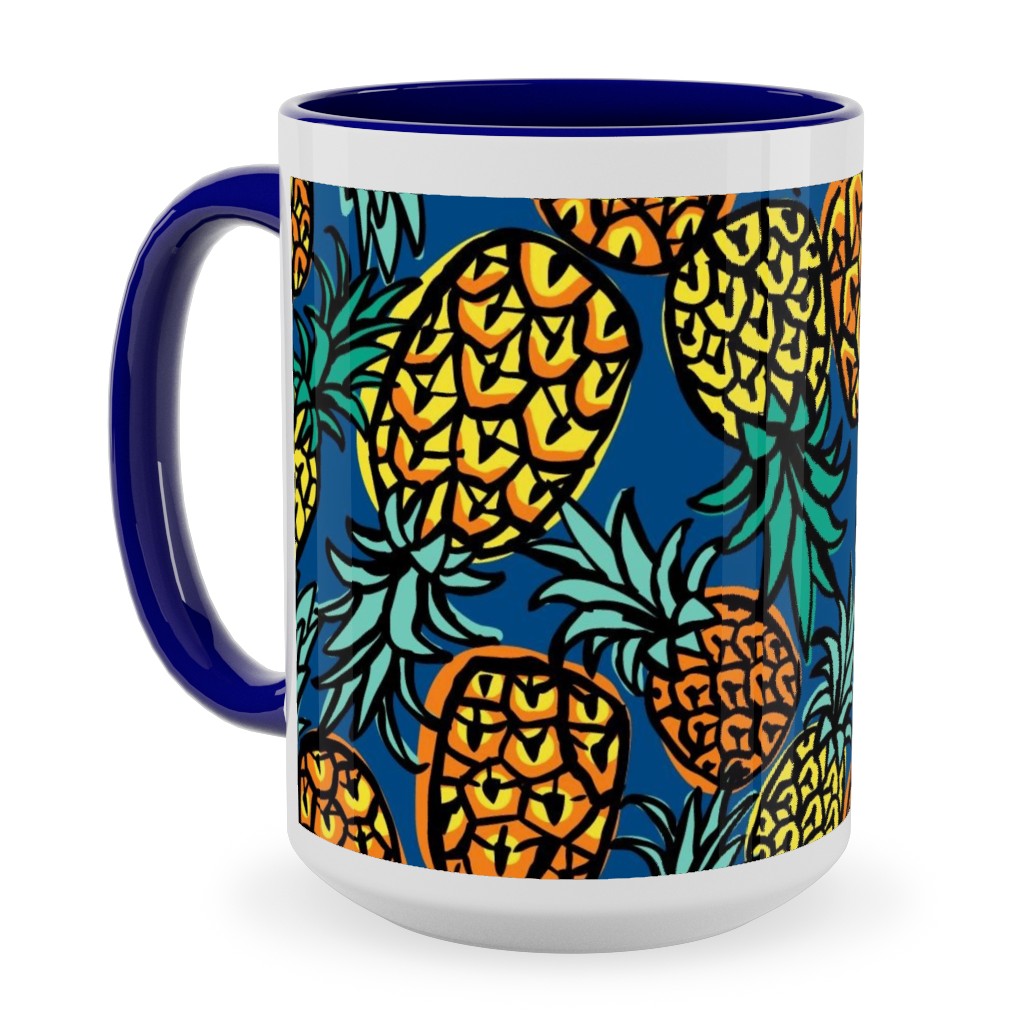 Tropical Pineapple - Blue Ceramic Mug, Blue,  , 15oz, Blue