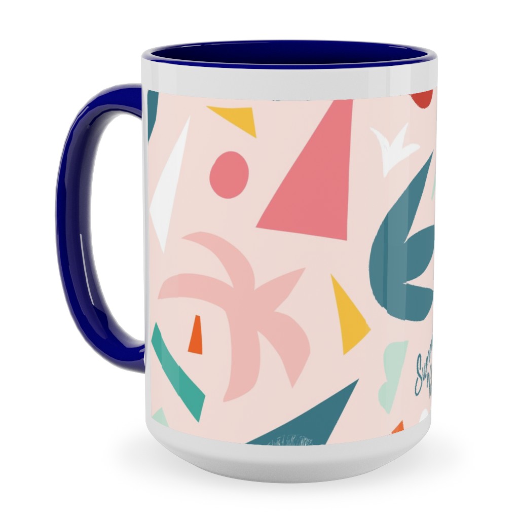 Summer Vibes Collage Ceramic Mug, Blue,  , 15oz, Pink