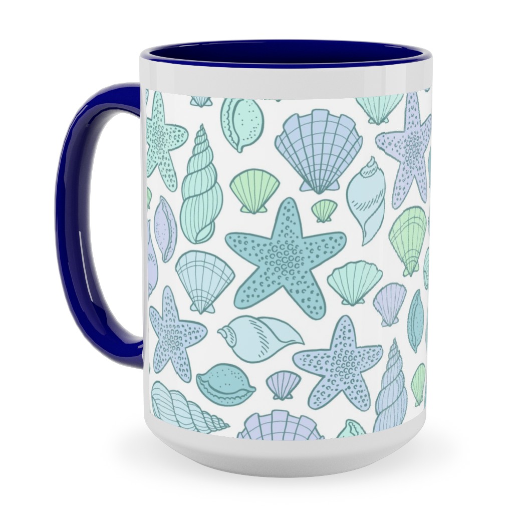 Seashells - Cool Blues Ceramic Mug, Blue, , 15oz, Blue, True Blue