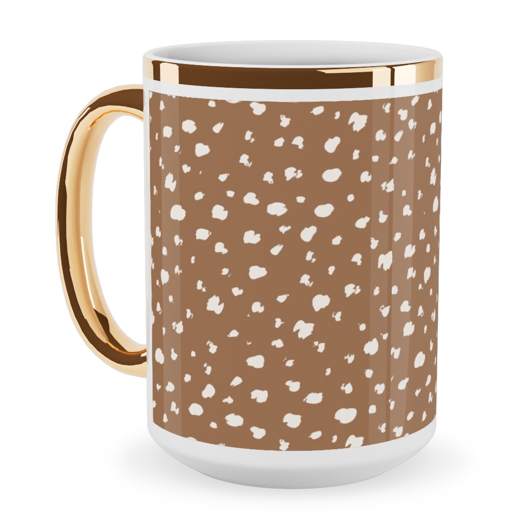 Fawn Spots - Dark Ceramic Mug, Gold Handle, , 15oz, Brown, Brown