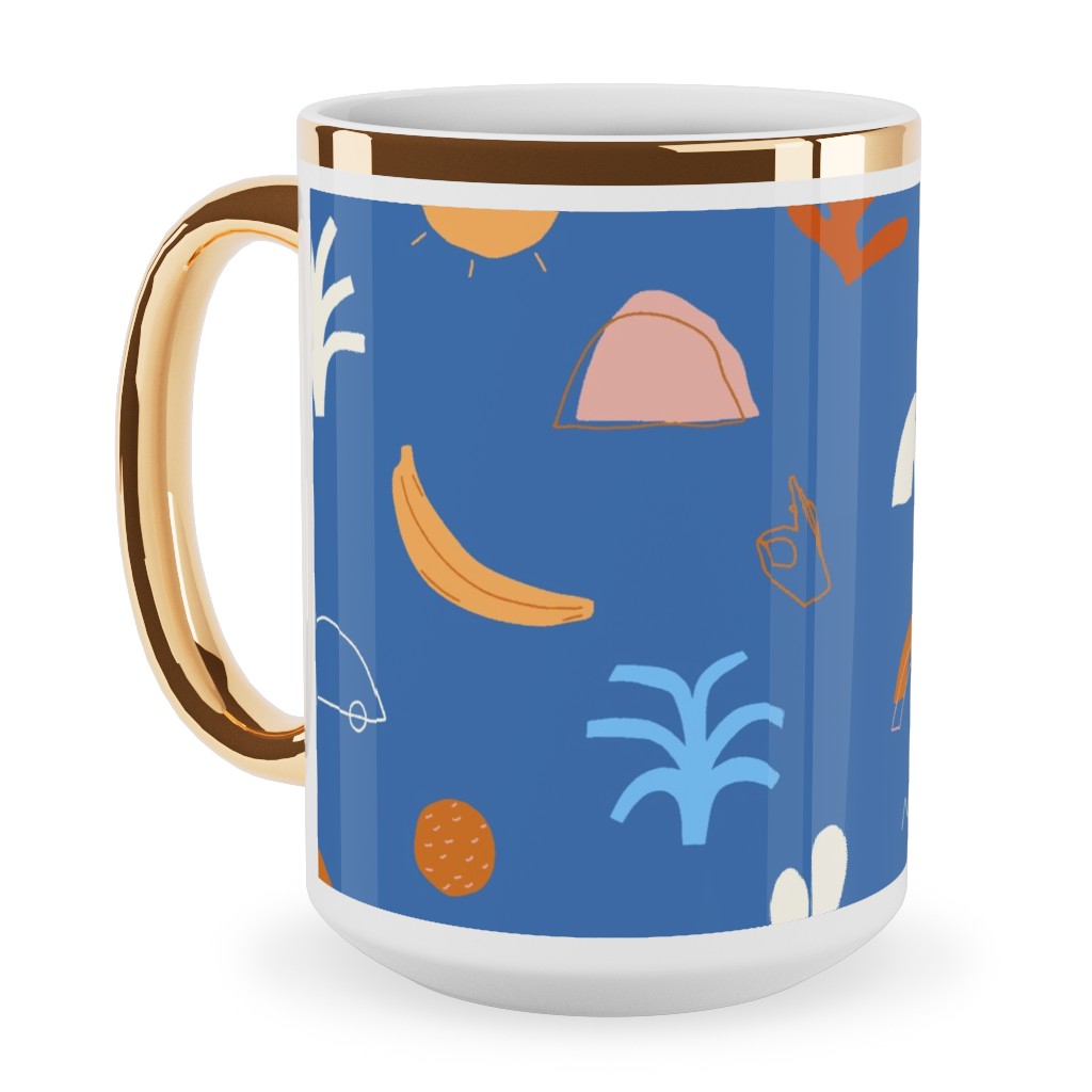 Summer Dayz - Blue Ceramic Mug, Gold Handle, , 15oz, Blue, True Blue