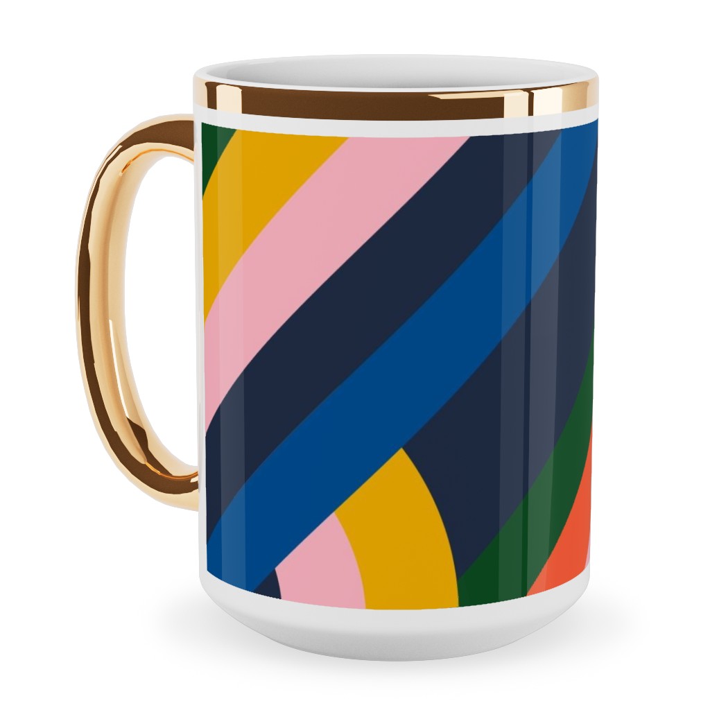 Modernist Loop - Multi Ceramic Mug, Gold Handle,  , 15oz, Multicolor