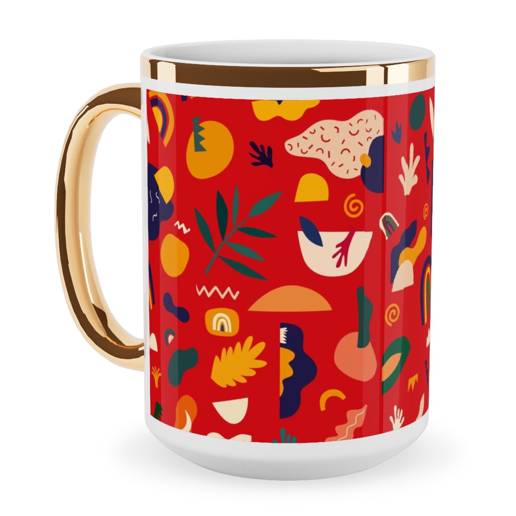 Seamless Pattern - Red Ceramic Mug, Gold Handle,  , 15oz, Red