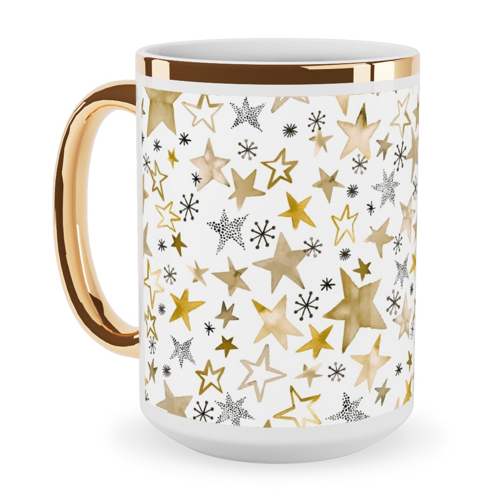 Winter Stars Christmas - Gold Ceramic Mug, Gold Handle,  , 15oz, Yellow