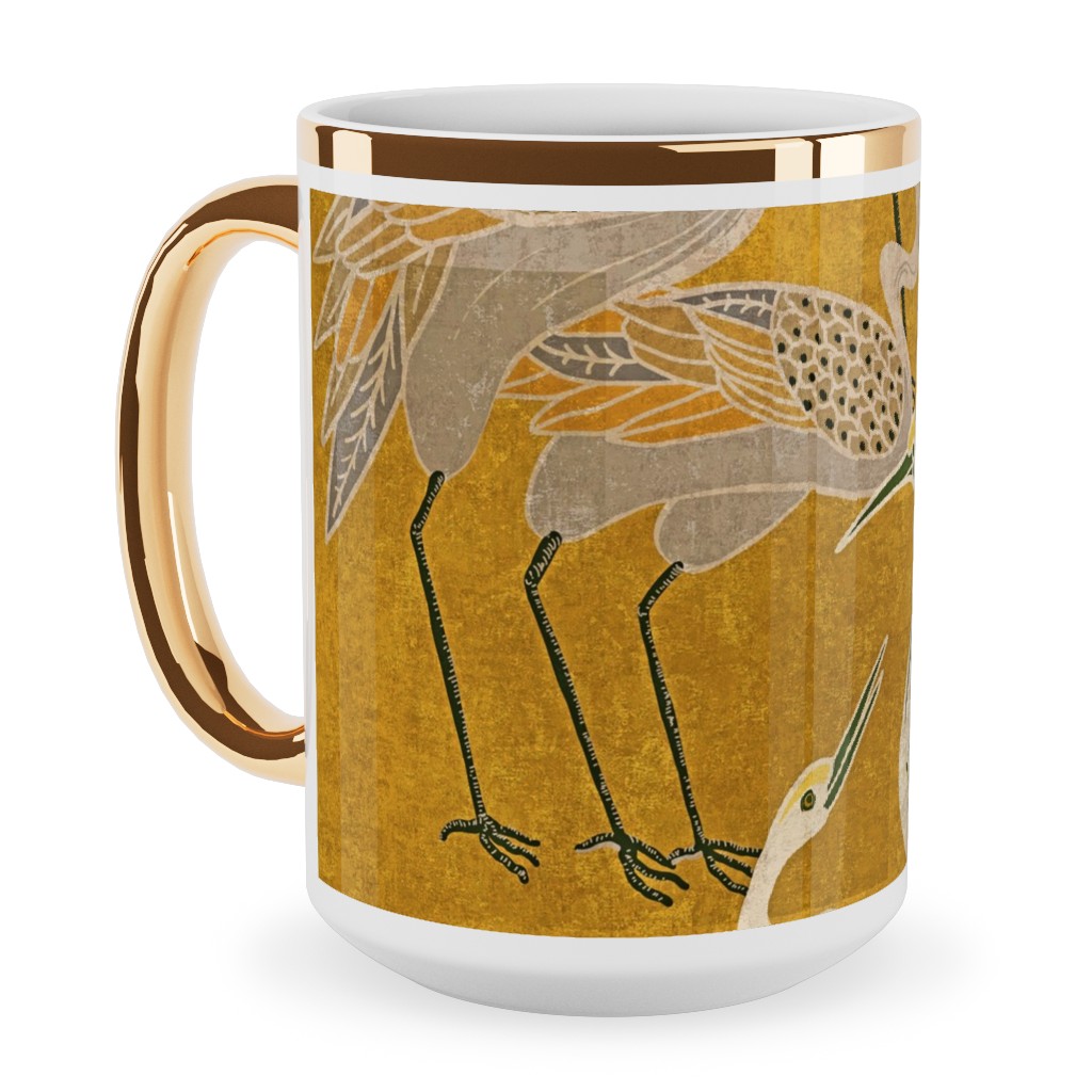 Deco Cranes - Golden Hour Ceramic Mug, Gold Handle,  , 15oz, Yellow