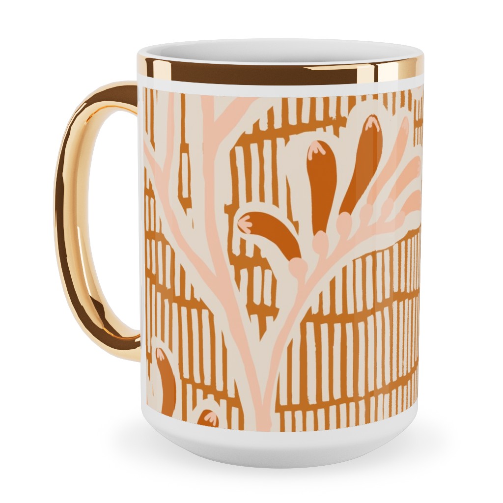 Kangaroo Paw - Floral Ceramic Mug, Gold Handle,  , 15oz, Pink