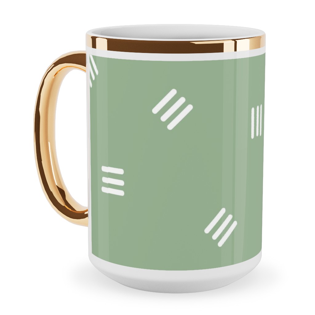 Tossed Groups of Lines - Sage Green Ceramic Mug, Gold Handle, , 15oz, Green, Classic Green