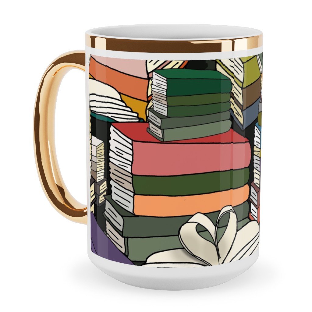 Book Club - Multicolor Ceramic Mug, Gold Handle, , 15oz, Multicolor