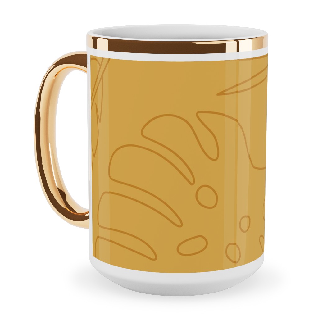 Tropical Leaves - Gold Ceramic Mug, Gold Handle, , 15oz, Yellow, Classic Yellow