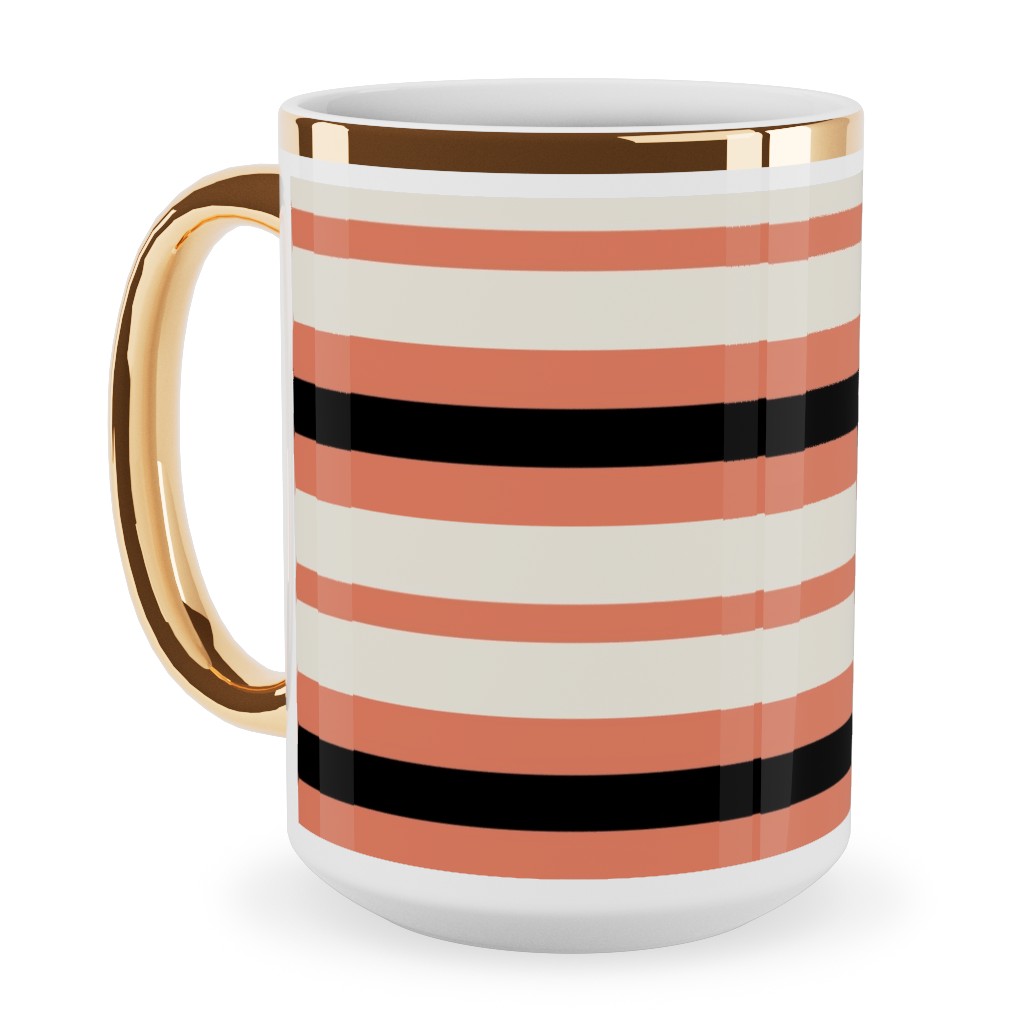Spooky Halloween Stripe Ceramic Mug, Gold Handle, , 15oz, Multicolor