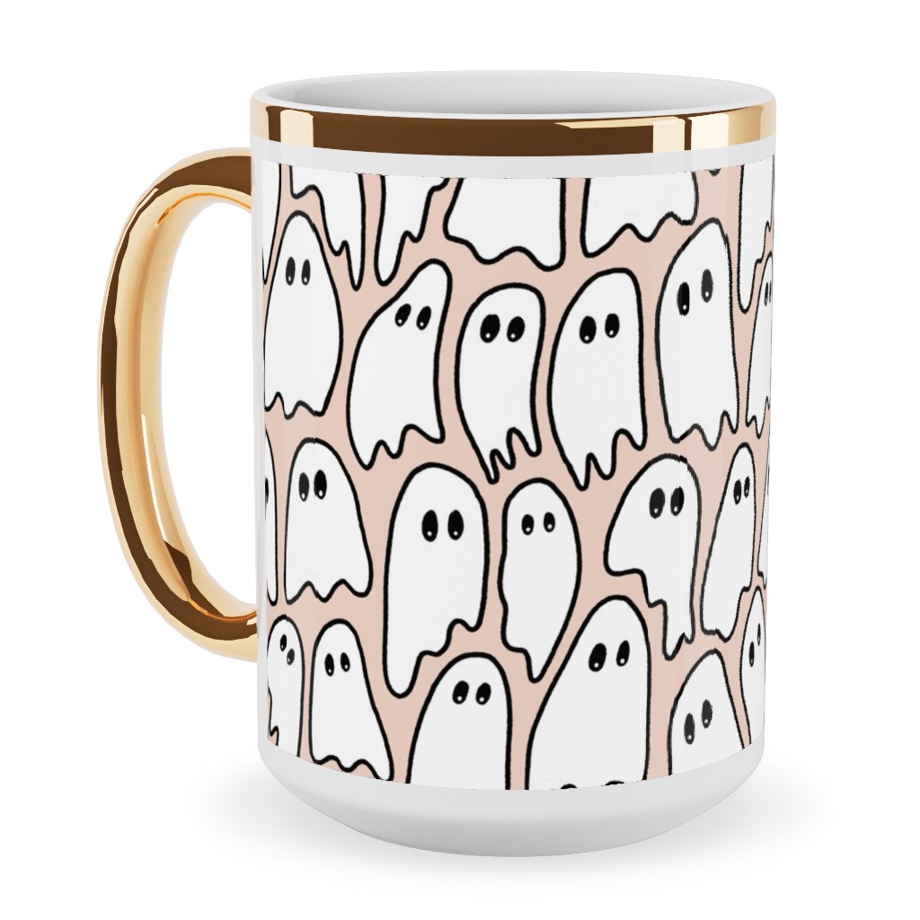 Ghosted Ceramic Mug, Gold Handle, , 15oz, Pink, Ballet Slipper