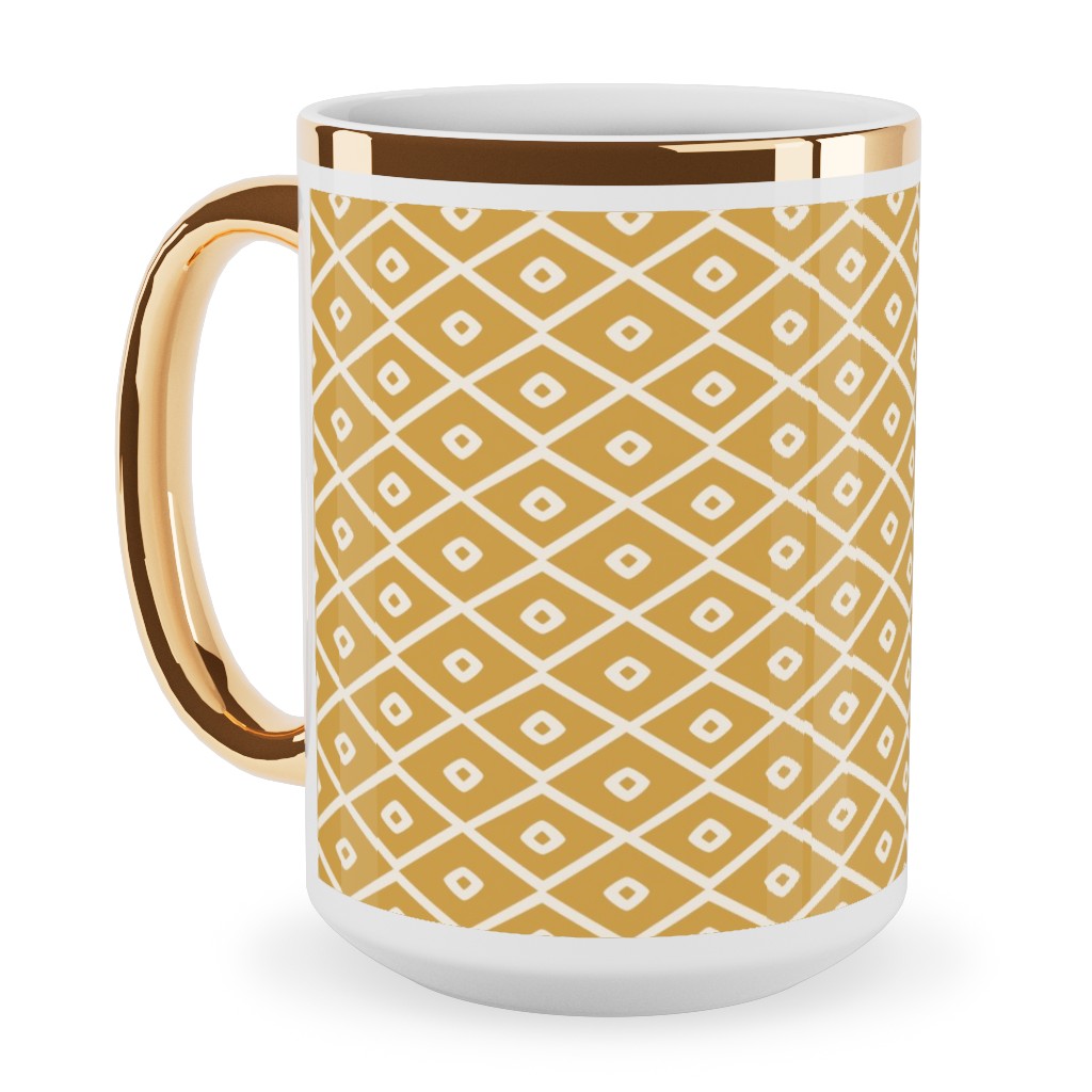 Pinecone Geo - Golden Ceramic Mug, Gold Handle,  , 15oz, Yellow