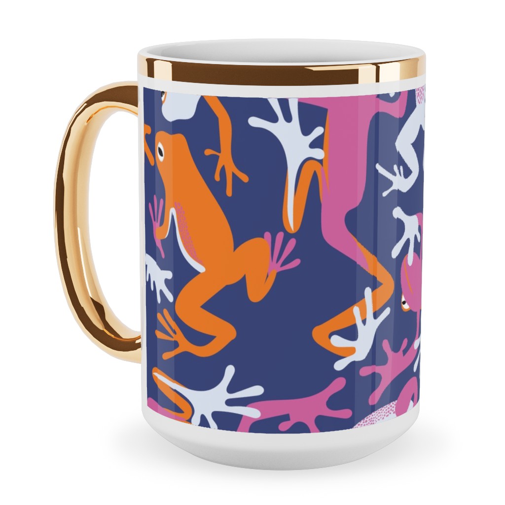 All the Frogs Ceramic Mug, Gold Handle, , 15oz, Multicolor, Berry Delight