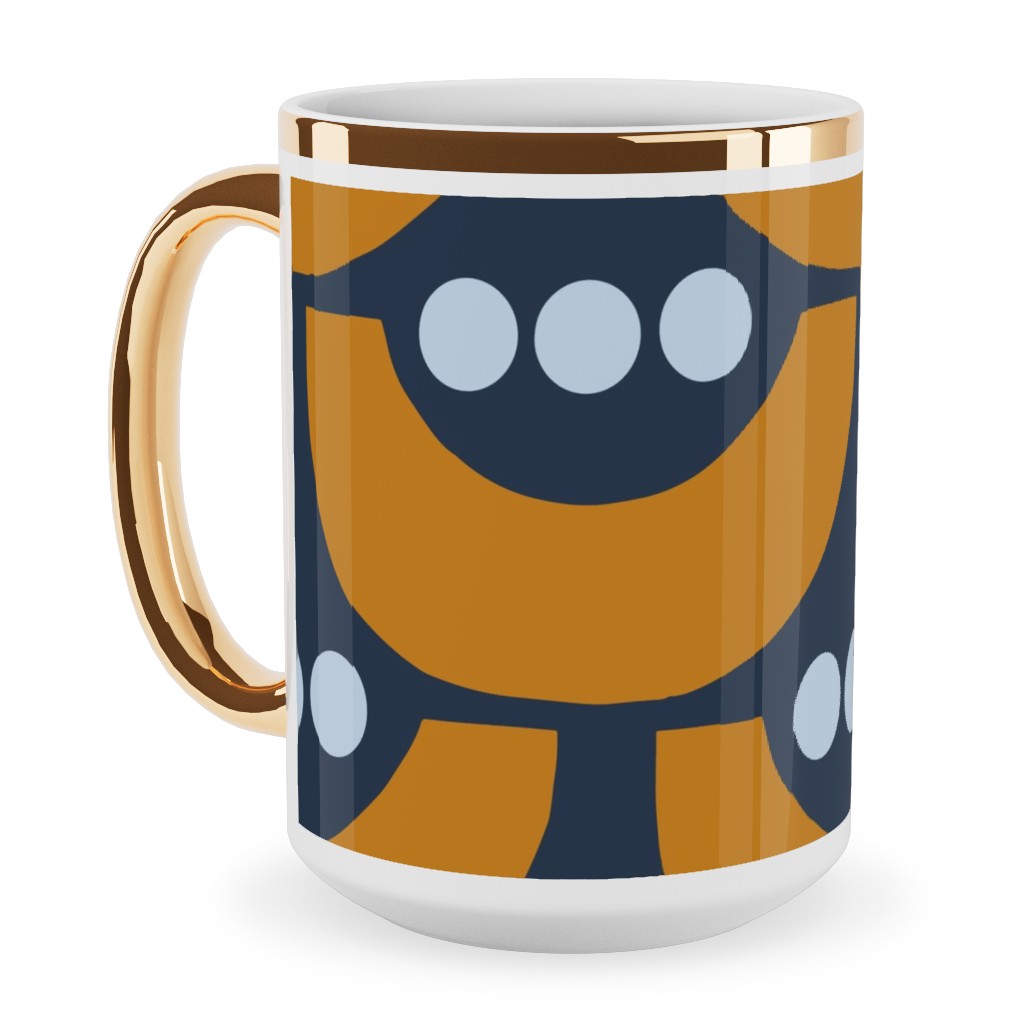 Tulip Ceramic Mug, Gold Handle, , 15oz, Blue, Navy