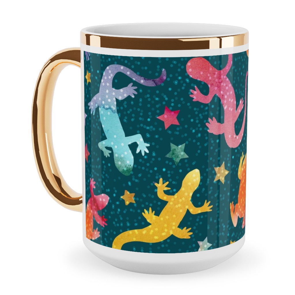 Pond Life Ceramic Mug, Gold Handle, , 15oz, Multicolor, Wave
