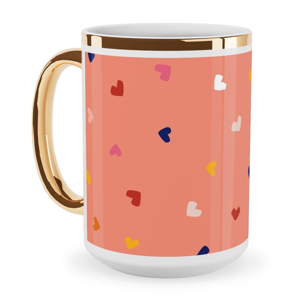 Heart Sprinkles - Pink Ceramic Mug, Gold Handle,  , 15oz, Pink