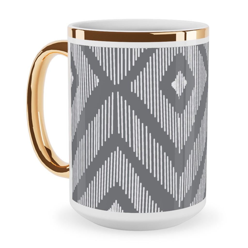 Ikat Ceramic Mug, Gold Handle, , 15oz, Gray, Slate