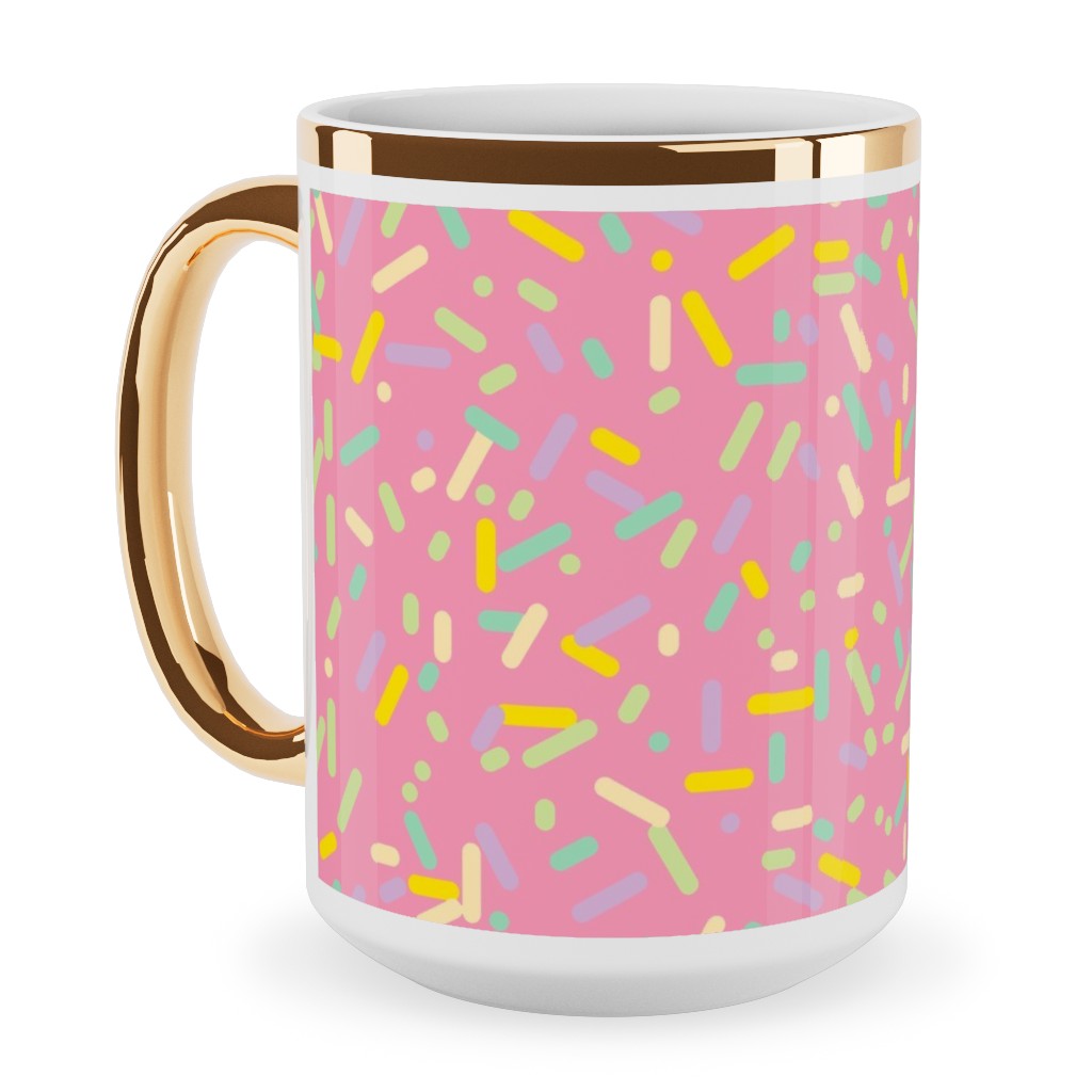 Sprinkles - Pink Ceramic Mug, Gold Handle, , 15oz, Pink, Bright Pink