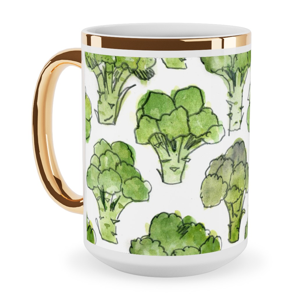 Broccoli - Green Ceramic Mug, Gold Handle, , 15oz, Green, Classic Green