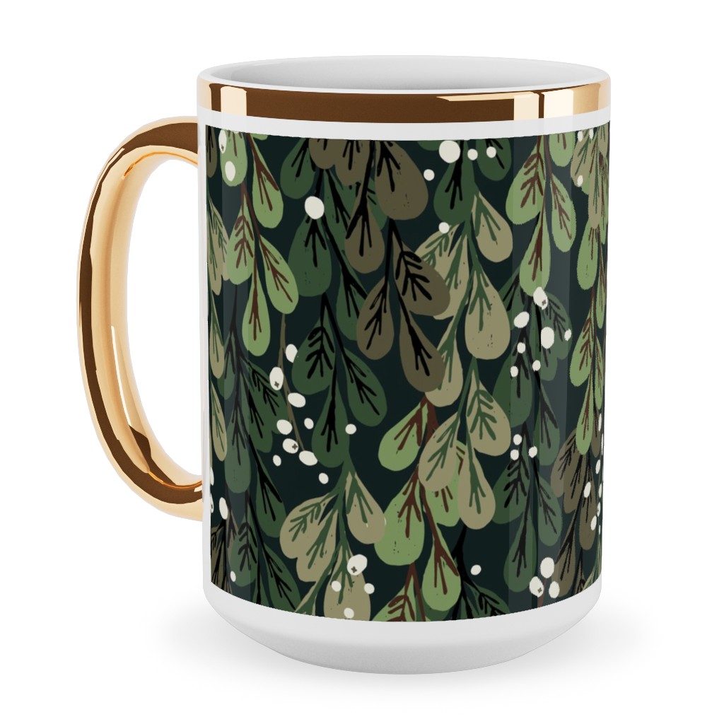 Mistletoe - Green Ceramic Mug, Gold Handle, , 15oz, Green, Classic Green