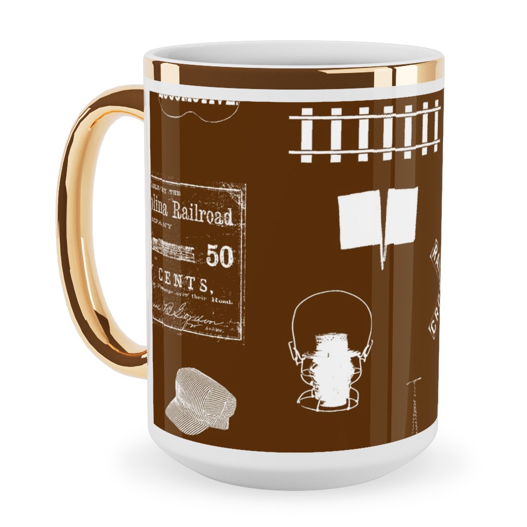 Railroad Ceramic Mug, Gold Handle, , 15oz, Brown, Chocolate