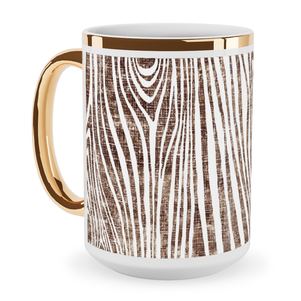Woodgrain Driftwood Ceramic Mug, Gold Handle,  , 15oz, Brown