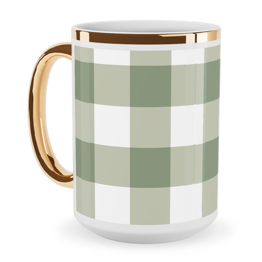 Plaid - Green Ceramic Mug, Gold Handle, , 15oz, Green, Classic Green