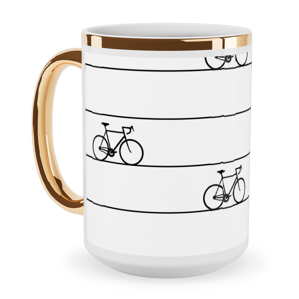 Biking Ceramic Mug, Gold Handle, , 15oz, White, White