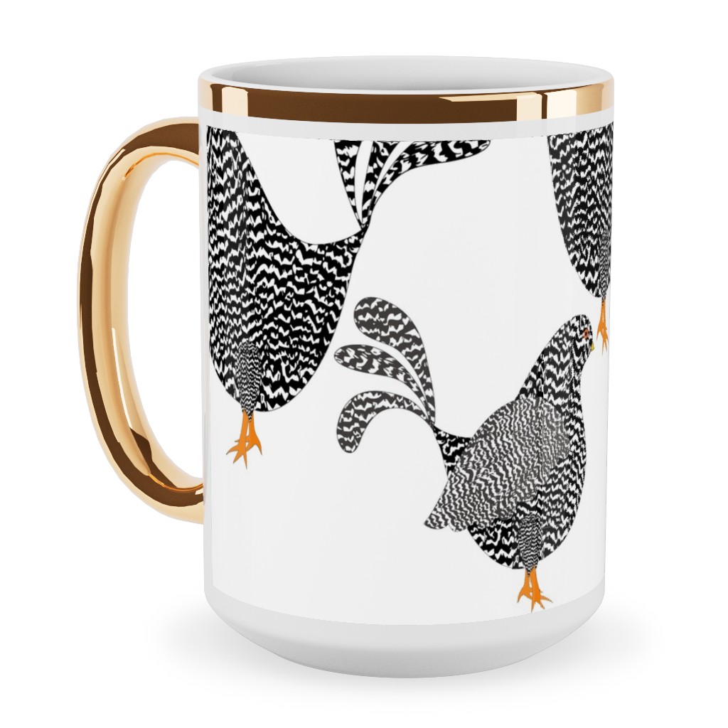 Chick Chick Chickens - Black and White Ceramic Mug, Gold Handle, , 15oz, White, White