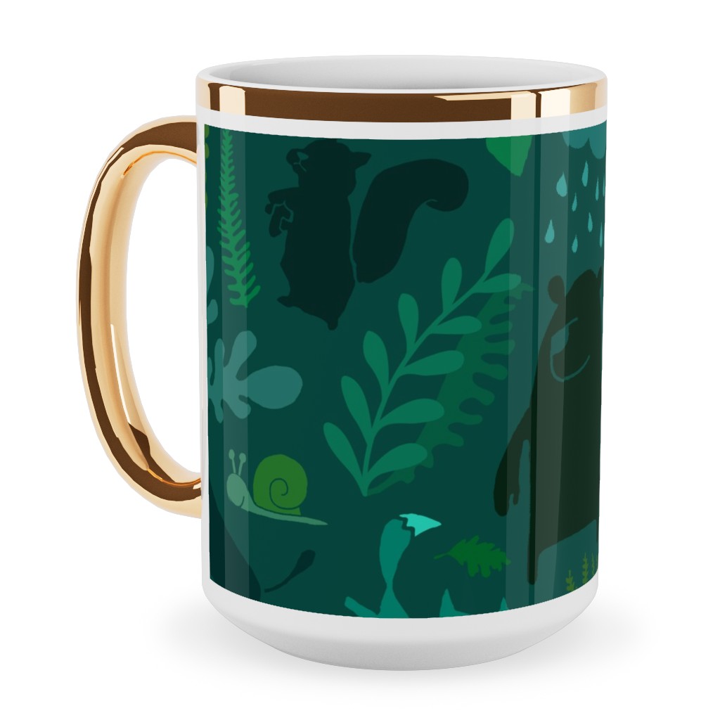 Pnw Forest - Emerald Green Ceramic Mug, Gold Handle,  , 15oz, Green