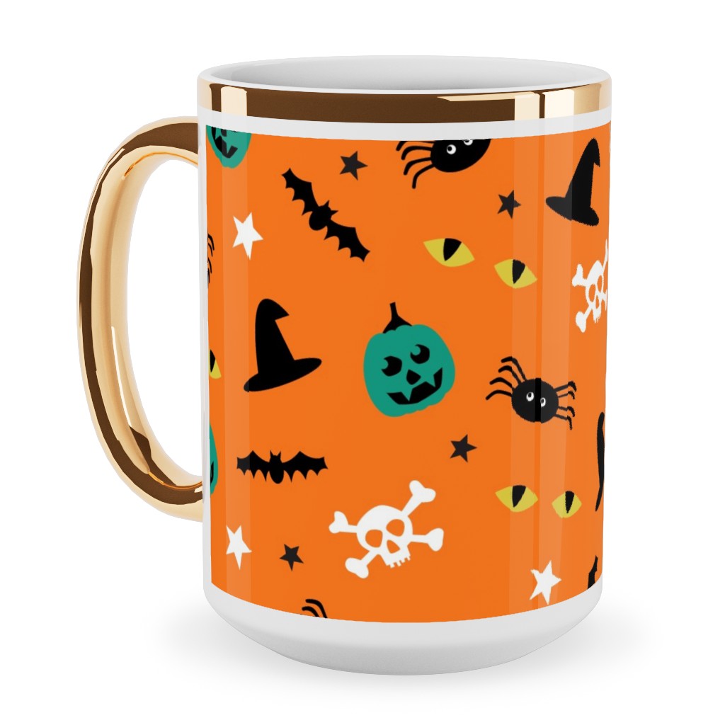 Halloween 2 - Orange Ceramic Mug, Gold Handle, , 15oz, Orange, Orange