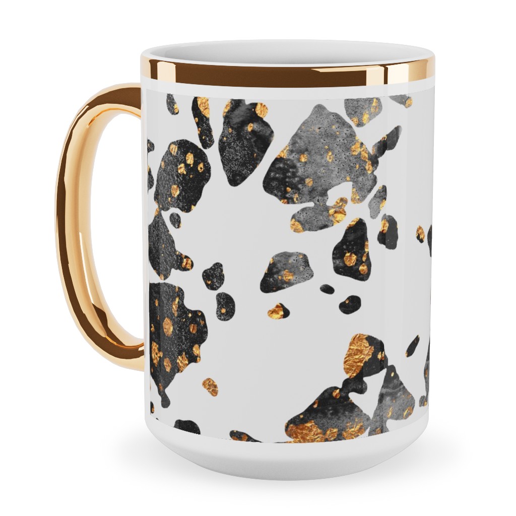Gold Speckled Terrazzo Ceramic Mug, Gold Handle, , 15oz, Black, Black