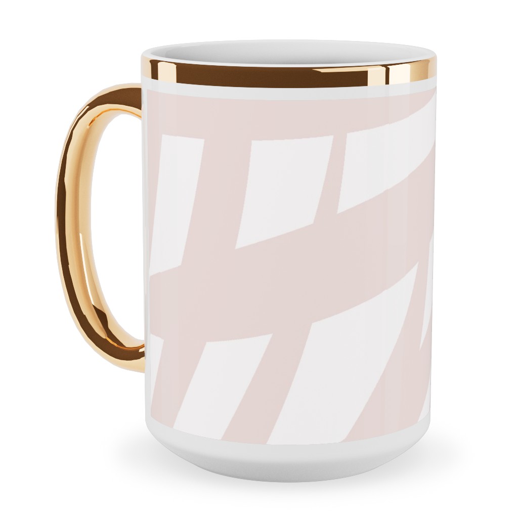 Fronds - Petal Pink Ceramic Mug, Gold Handle, , 15oz, Pink, Bright Pink