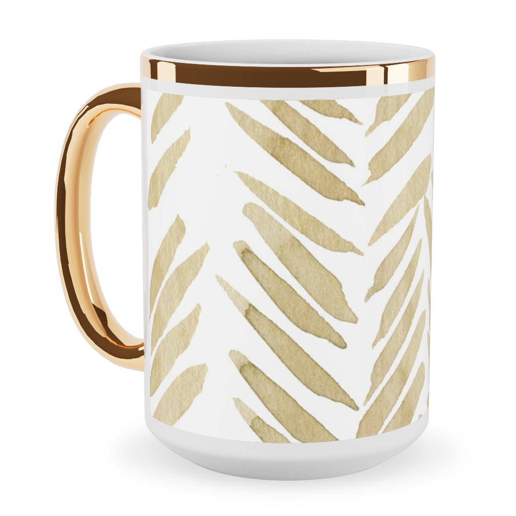 Leaf - Gold Ceramic Mug, Gold Handle,  , 15oz, Yellow