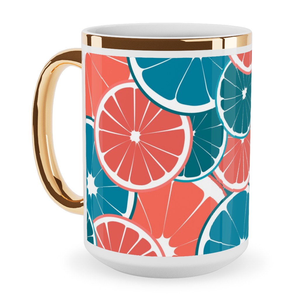Citrus Ceramic Mug, Gold Handle, , 15oz, Pink, Bright Pink