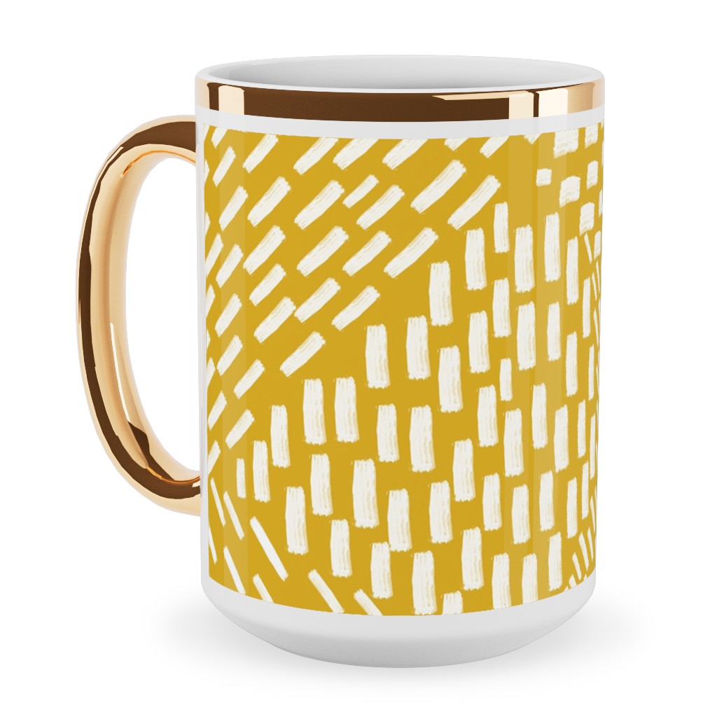 Abstract Brushstrokes Ceramic Mug, Gold Handle, , 15oz, Yellow, Marigold