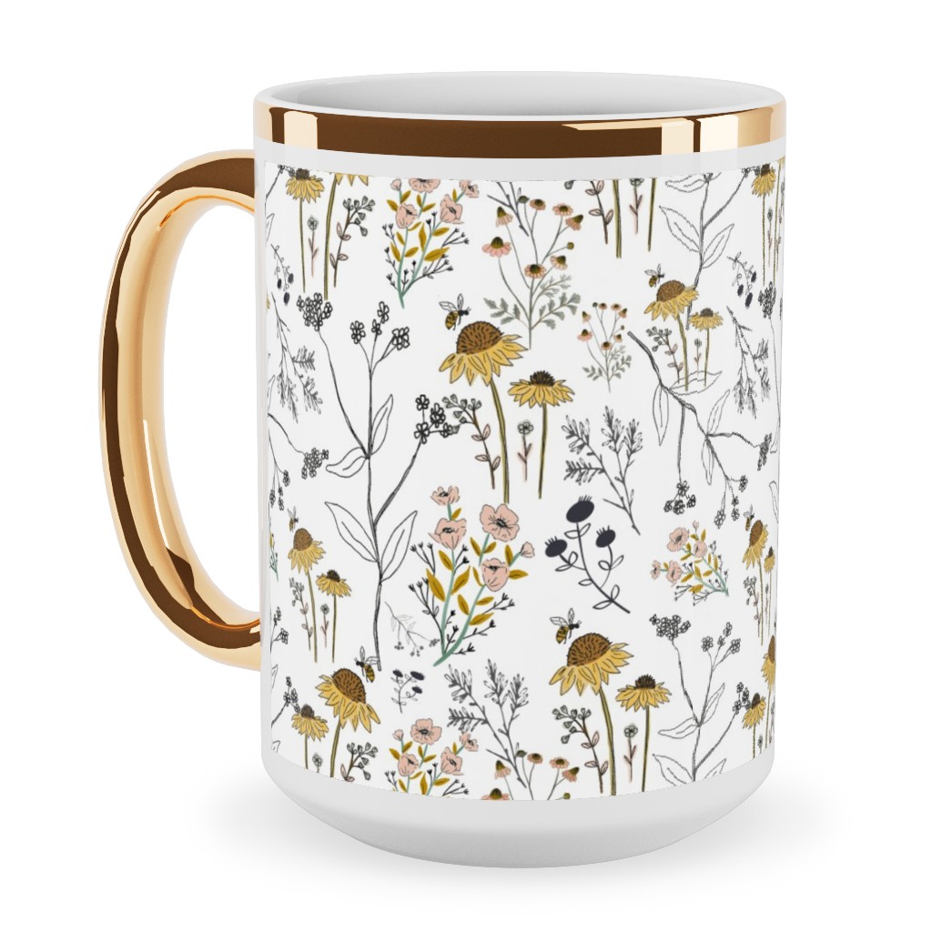Bee Nice To Me Ceramic Mug, Gold Handle, , 15oz, Yellow, Classic Yellow