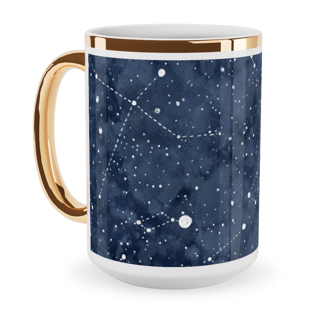 Star Constellations - Blue Ceramic Mug, Gold Handle, , 15oz, Blue, True Blue