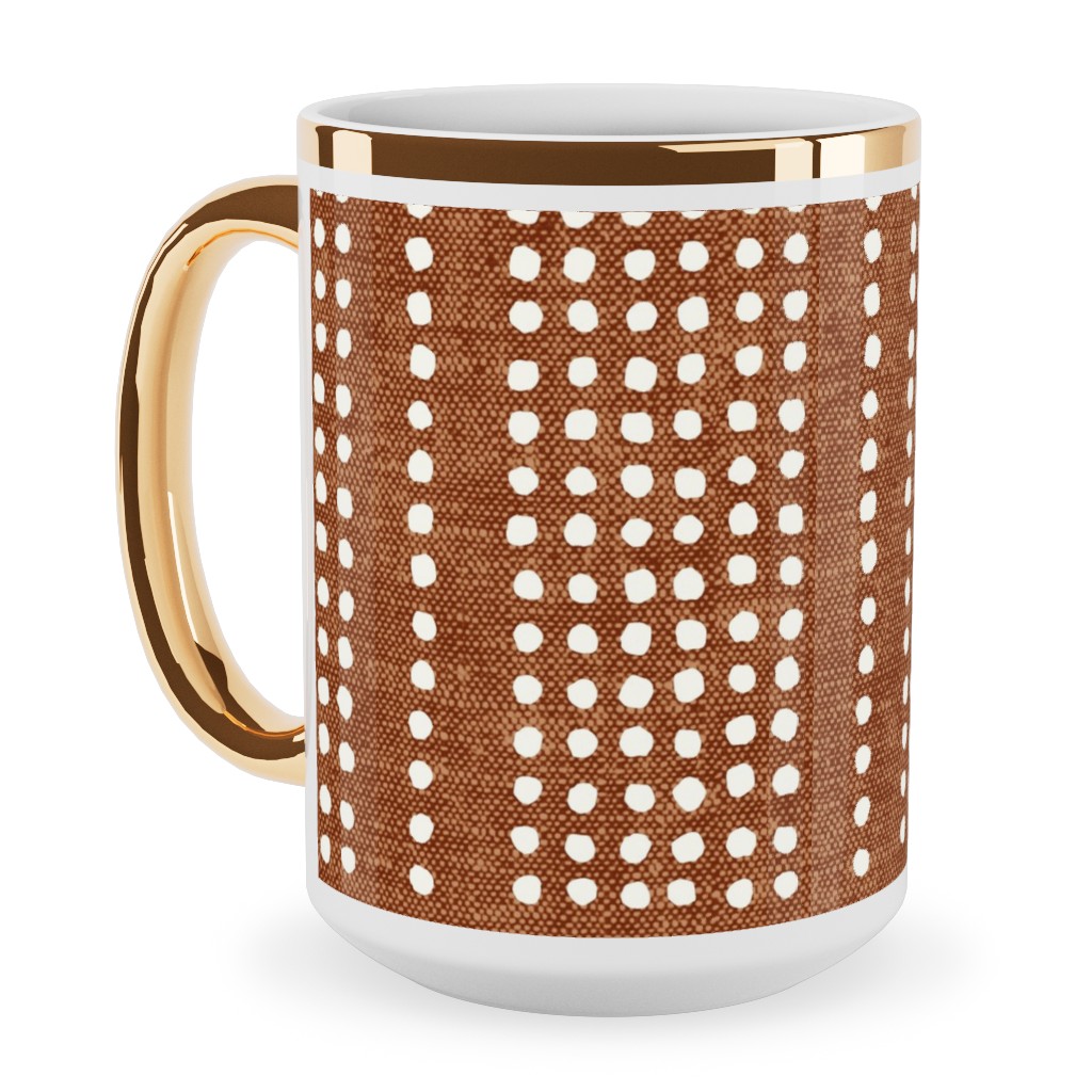 Dotty Boho Geometric - Ginger Ceramic Mug, Gold Handle, , 15oz, Orange, Orange