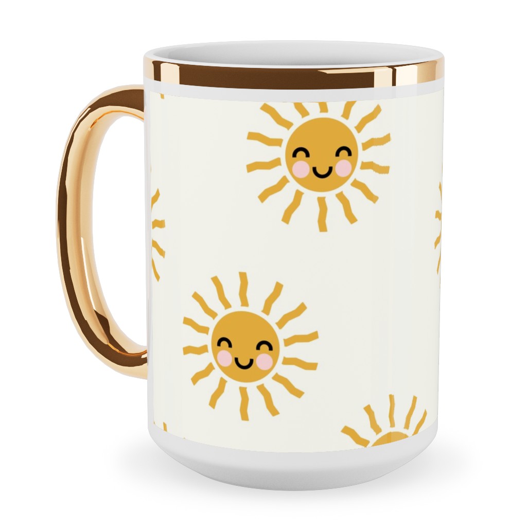 Cute Sunshine - Yellow Ceramic Mug, Gold Handle,  , 15oz, Yellow