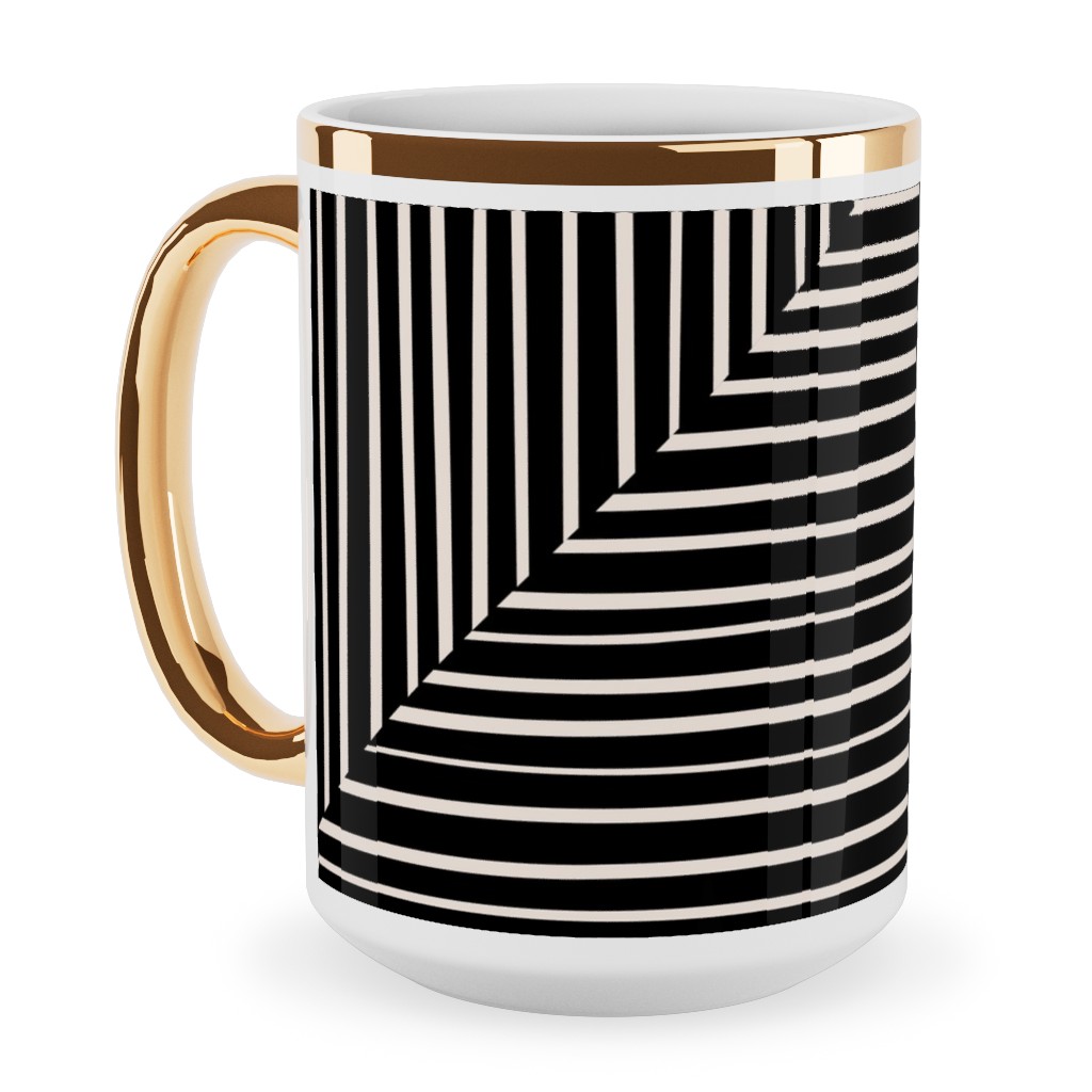 Angles and Lines Ceramic Mug, Gold Handle,  , 15oz, Gray
